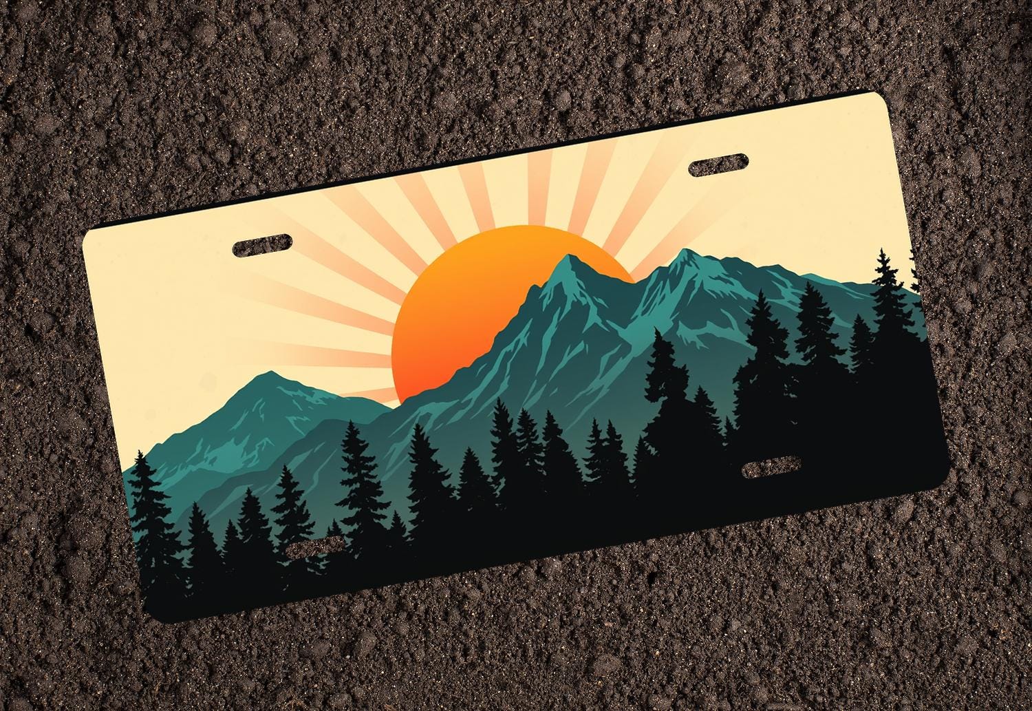 Custom Mountain Sunset License Plate - Unique Car Decor, Weather-Resistant Aluminum Plate for Nature Lovers
