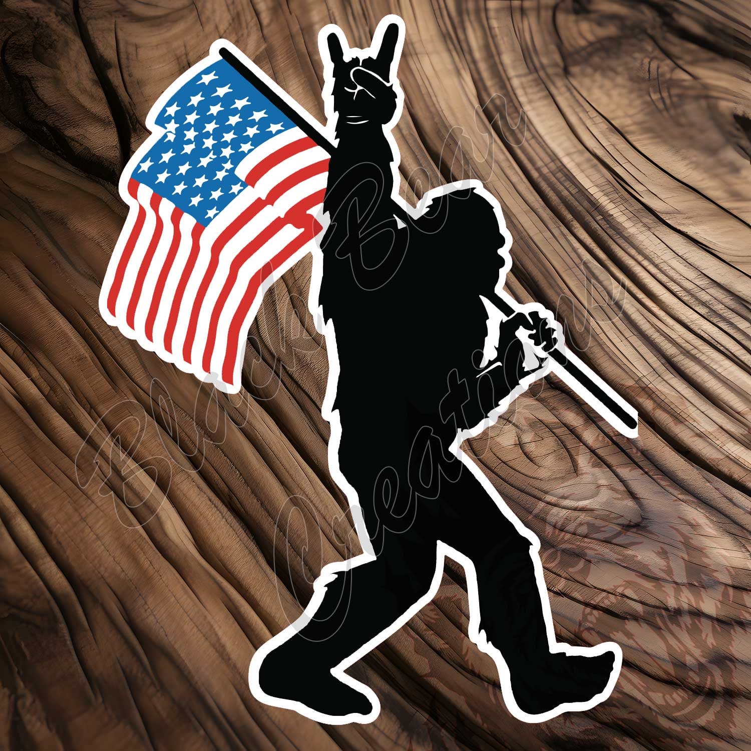 Patriotic Bigfoot USA Flag Sticker