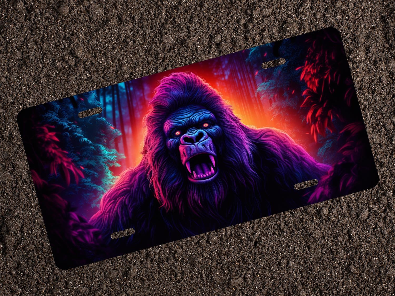 Neon Bigfoot License Plate Retro Style