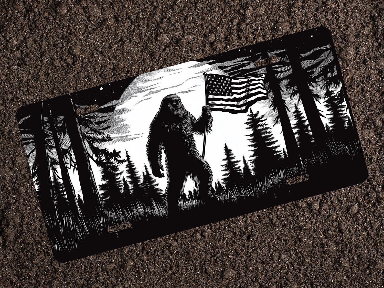 USA Flag Bigfoot Patriotic License Plate