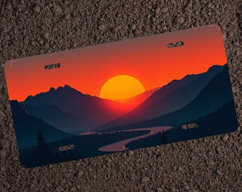 Custom Sunset Mountain License Plate - Unique Car Decor for Nature Lovers