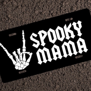 Spooky Mama Rock On Skeleton Hand Black License Plate Car Accessories Great Gift