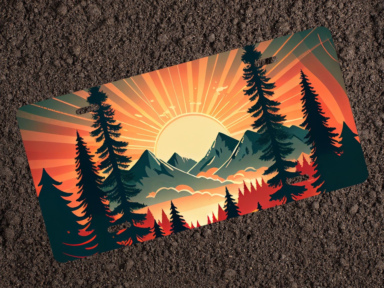 Vintage Retro Adventure Mountain Sunrise License Plate