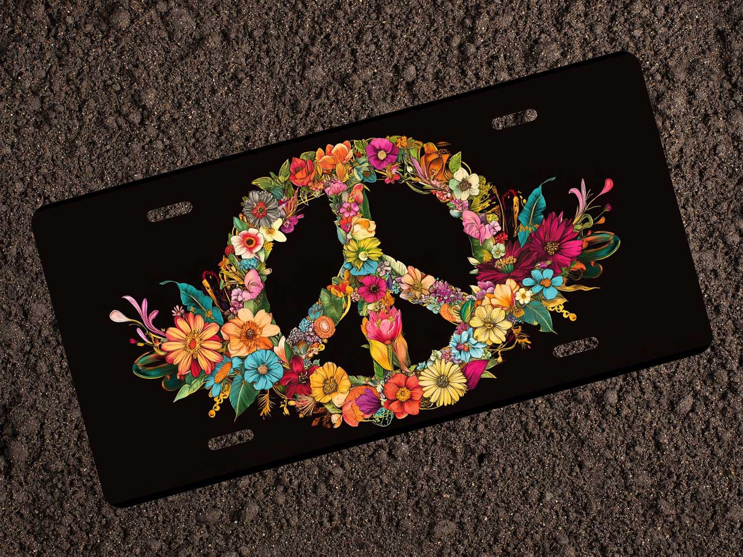 Floral Peace Sign License Plate