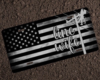 Line Wife Lineman American Flag Electric Power License Plate Car Accessories Great Patriotic Gift