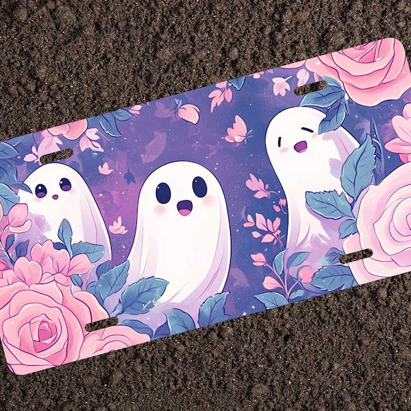 Spooky Halloween Cute Ghost Floral License Plate Car Accessories Great Gift