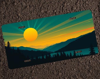 Custom Mountain Sunset License Plate - Unique Car Decor for Nature Lovers