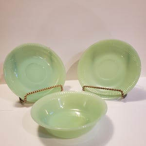 Vintage Fire King Jadeite Jane Ray Berry Bowl and Saucers Mid Century Glassware
