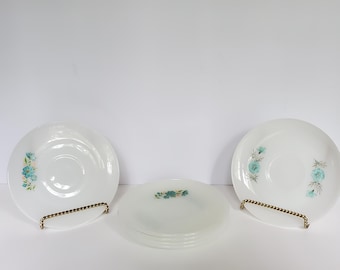 Vintage Fire King Bonnie Blue Saucers - Floral Set of 6