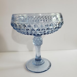 Blue Diamond Point Compote: Indiana Glass Mid Century Candy Dish
