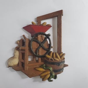 Vintage Homco Metal Corn Shucker Wall Decor - Farmhouse Kitchen Rustic Wall Hanging