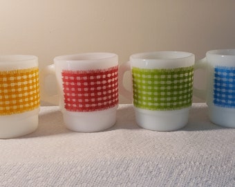 Set of Four Vintage Anchor Hocking Fire King Nesting Mixing Bowls~Fired On Colors of Yellow Green and Orange~60s 70s Kitchen