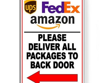 Side Door Package Delivery Sign – Arrow Left Decal, Indoor/Outdoor Use