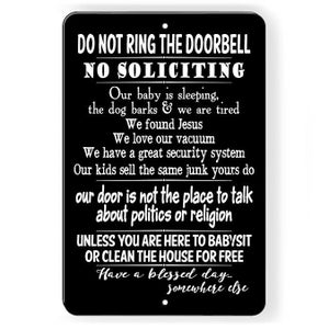 Do Not Ring Bell No Soliciting Baby Sleeping FUNNY Metal Sign SF024