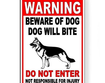 WARNING Beware Of Dog Will Bite Do Not Enter German Shepherd Metal Sign BD36