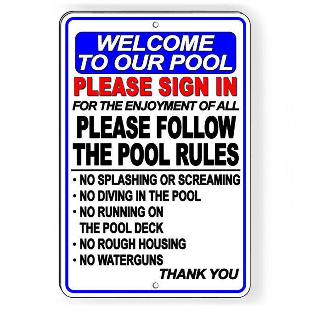 Pool Rules Sign in No Diving Splashing Running Metal Sign Etsy