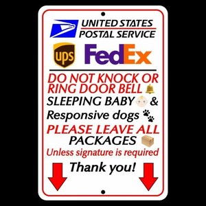 Do Not Knock Or Ring Bell Sleeping Baby Leave All Packages Sign Metal USPS SI014