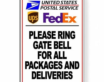 Ring Gate Bell For All Packages And Deliveries Sign Metal USPS UPS