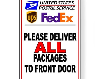 Alu-Verbundschild 'Please Deliver All Packages To Front Door' – 21,6 X 25,4 Cm, Schwarz, Für Haus & Garten