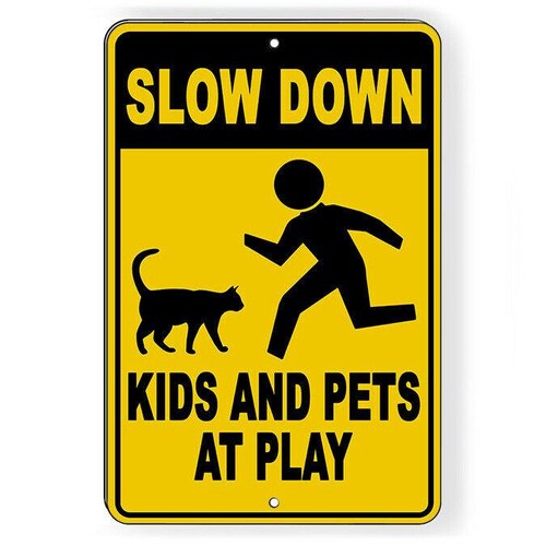 PLEASE SLOW DOWN  Coroplast SIGN with stake 8x12 Children Safety Sign Red 