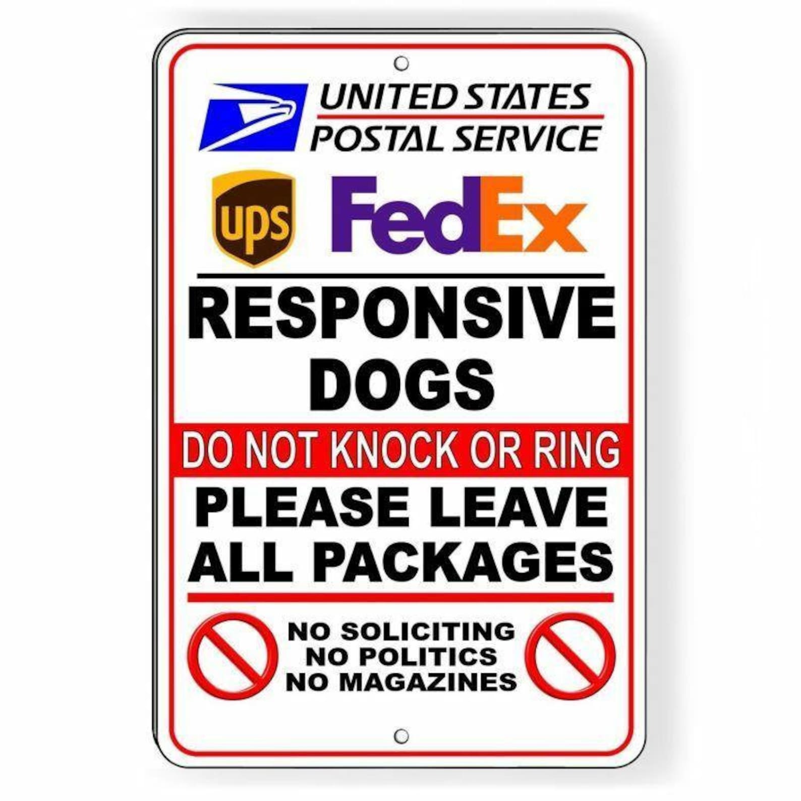 Pancarte "Chiens Réactifs" Pour Livraisons - Ne Pas Sonner, Déposer Colis USPS Sans Frapper
