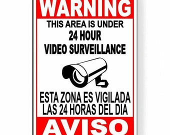 Cctv Avertissement Sécurité Audio Vidéo Surveillance Caméra Signe Anglais / Espagnol