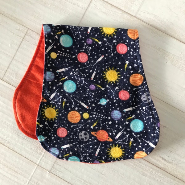 Space Burp Cloths, Space Flannel Burp Rags, Contoured Burp Cloth, Solar System, Planets, Baby Feeding Accessory, Unique Baby Shower Gift