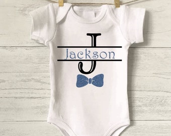 Personalized bodysuit or T-shirt Monogram with name and bowtie