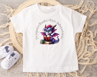 Kids Dragon Reading T-Shirt: Bookworm Dragon Graphic Tee