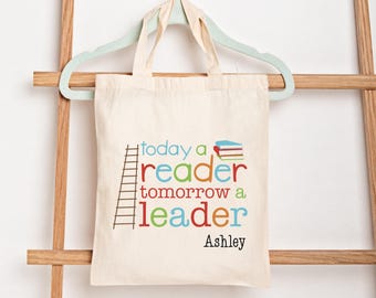 Personalized Kids Reading Tote Bag, Book Bag for Kids, Childrens Book Tote Bag, Tote Bag for Book Lovers, Bookish Tote, Kids Literary Tote