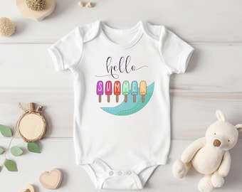 Hello Summer Baby Bodysuit, Summer Baby Outfit, Popsicle Infant Bodysuit, Summer Baby Clothes, Beach Newborn Baby Gift