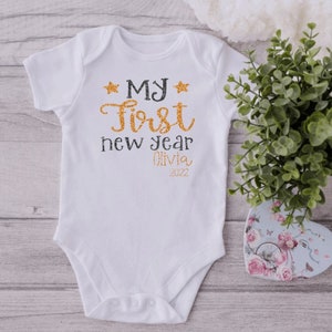 Baby&#39;s New Year Outfit, 1st New Year Baby Gift, Personalized Holiday Outfit, My First New Year Baby Bodysuit, Personalized New Years Gift
