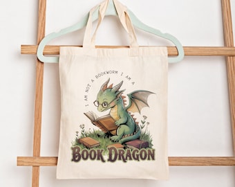 Borsa a forma di drago, graziosa borsa da lettura a forma di drago, regalo per amanti dei libri, borsa da biblioteca per lettori, borsa fantasy per lettori, regalo per giovani lettori