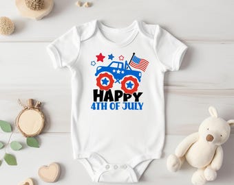 Patriotic Monster Truck Baby Bodysuit: 4th of July USA Outfit