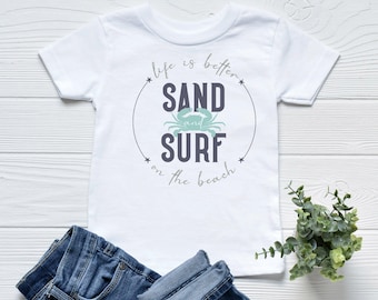 Toddler Beach Shirt, Sand and Surf Crab Graphic Tee, Summer Vacation Clothes