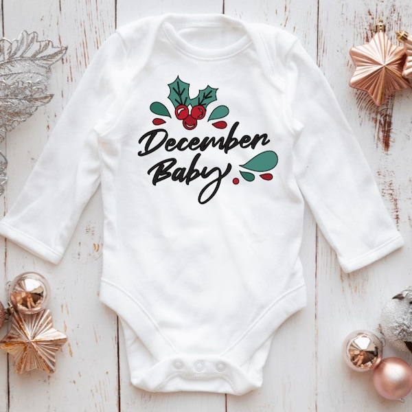 December baby bodysuit, December birthday outfit, Newborn December bodysuit, Coming home outfit, December Christmas birthday baby bodysuit