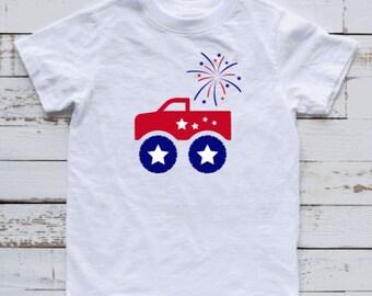 Monster Truck Tee, Toddler 4th Of July Shirt, Boys Truck Shirt, Red White Blue Shirt Toddler, Fourth of July Shirt, Monster Truck Lover Gift