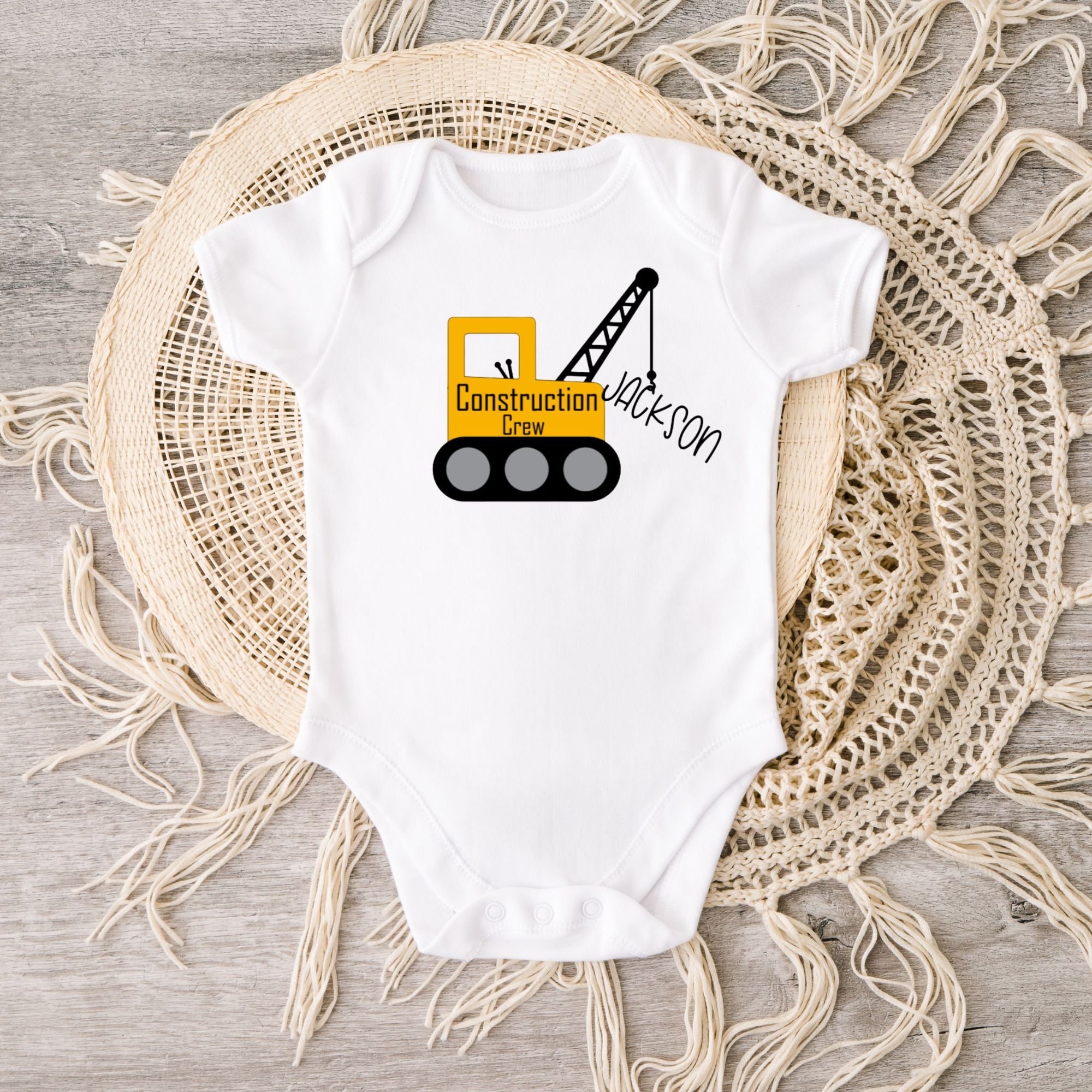 Crane Operator Baby Bodysuit, Custom Name Baby Boy Clothes, Personalized Construction Truck, Construction Baby Bodysuit, Baby Boy Clothes