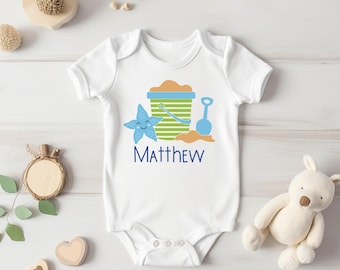 Personalized Beach Baby Bodysuit, Starfish Baby Outfit, Ocean Baby Clothes, Custom Baby Name Bodysuit, Beach Vacation Baby Gift