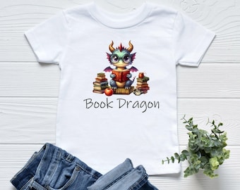 Book Dragon Reading Shirt For Kids, Cute Dragon Reading Shirt, Book Lover Tshirt, Bookish Shirt For Kids, Kids Gift, Gift For Readers
