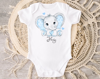 Personalized Elephant Baby Bodysuit, Baby Boy Elephant,  Blue Elephant Baby Clothes, Baby Boy Clothes, Newborn Baby Boy Gift, Shower Gift