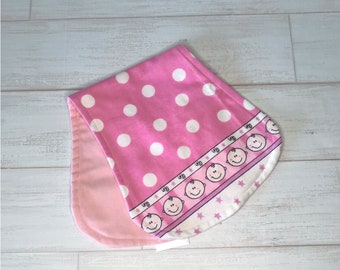 Polka Dot Burp Cloth, Burp Cloth for Girls, Pink Flannel Baby Burp cloth, Contoured Flannel Burp Cloth, Baby Girls, Handmade, Baby Gift