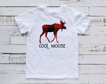 Buffalo Plaid T-Shirt, Toddler Moose Shirt, Kids Christmas Shirt, Moose Tee, Lumberjack Plaid Moose, Toddler Moose Christmas Gift