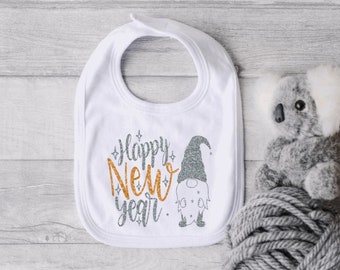 Baby's New Year Bib, New Year Gnome, New Years Baby Shower, New Years Baby Gift, Happy New Year Bib, New Years Baby Bib, New Year Party Bib