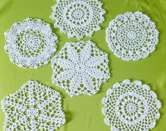 Set of 6 Crochet white Doilies  5.5" /14 cm Handmade gift