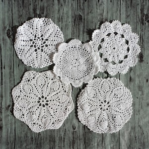 Doily set of 5 white crochet doily .White doilies .5.1-7 &quot;