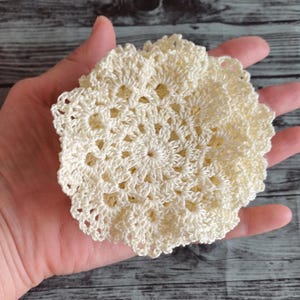 Small Crochet Doilies set of 10 pc. Lace handmade applique,Junk journal decor, set of 10 Ecru tiny doily  3.1 &quot; /8cm.