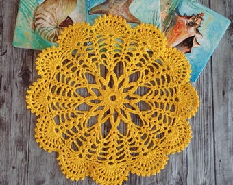 Handmade Yellow Crochet Doily: Boho Placemat (8.3"/21cm)