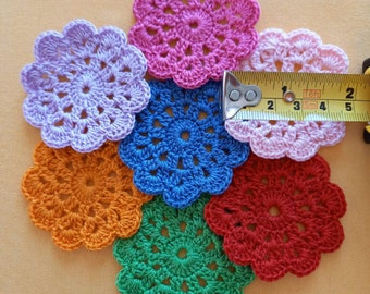 Lot of 7 Colorful Mini Doily / 1.97"(5 cm) / Crocheted Doilies / Crochet Doilies / Lot of 7 pieces Hand Crochet