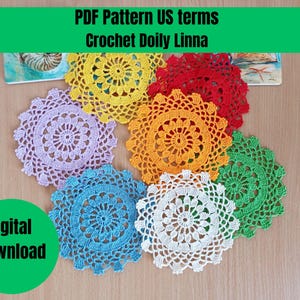 Crochet Doily pattern ,PDF crochet pattern US terms, doily 13 cm /5 &quot; pattern written in US terms,  crochet housewarming gift.